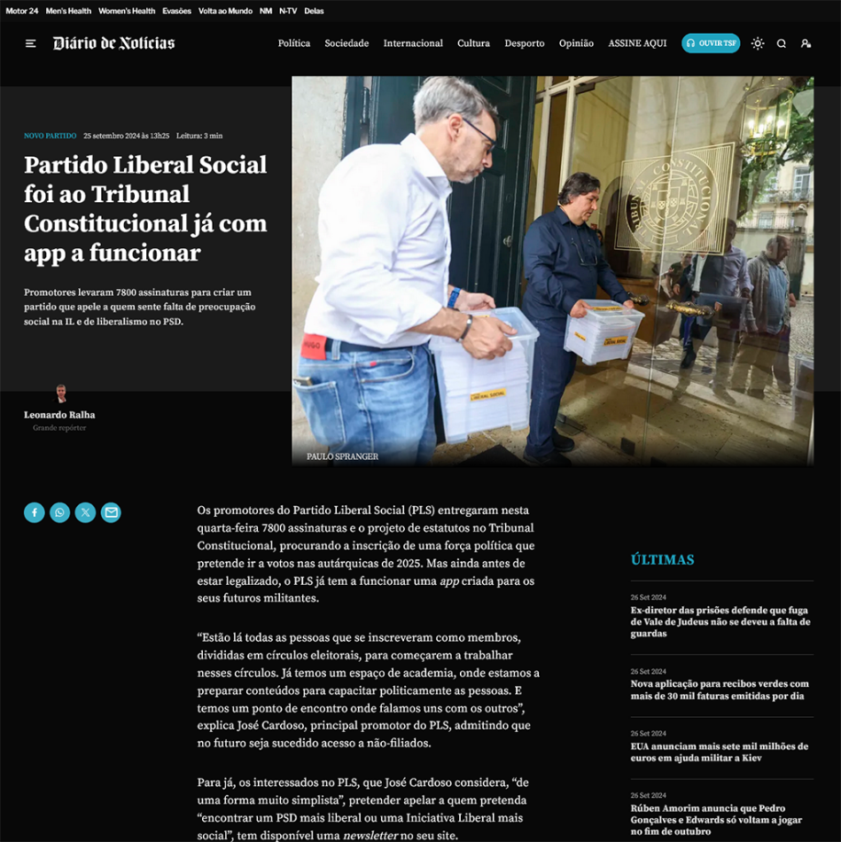 Partido Liberal Social foi ao Tribunal Constitucional já com app a funcionar